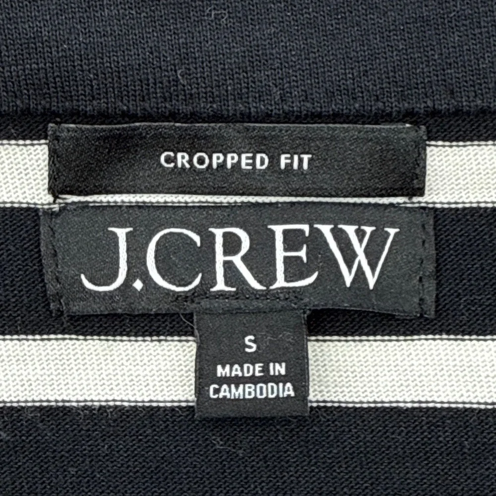 J.Crew Black White Striped Cropped Boatneck Mariner Cotton Tee Top Small Coastal
